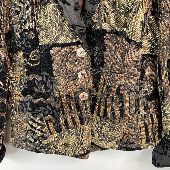 ANNE FONTAINE Tapestry Corset Back Blazer Jacket Floral Black Brown Velvet 42 10 - Picture 5 of 16